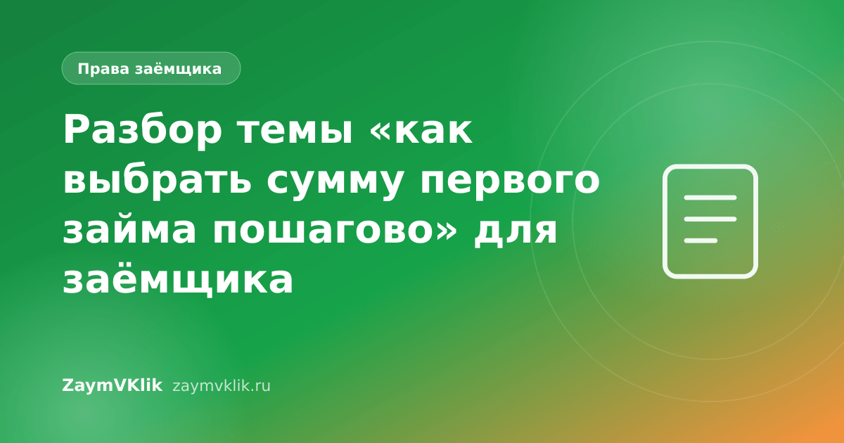 Разбор темы «как выбрать сумму первого займа пошагово» для заёмщика